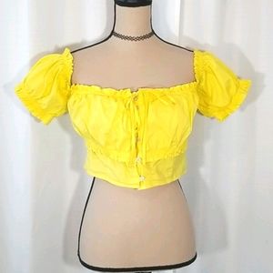 Crop Top Yellow Cold Shoulder Top. Size S/M